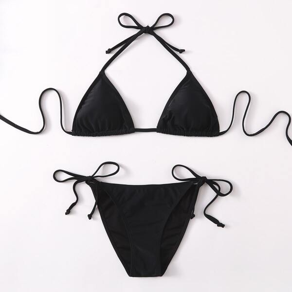

Triangle Tie Side Bikini Swimsuit, Black