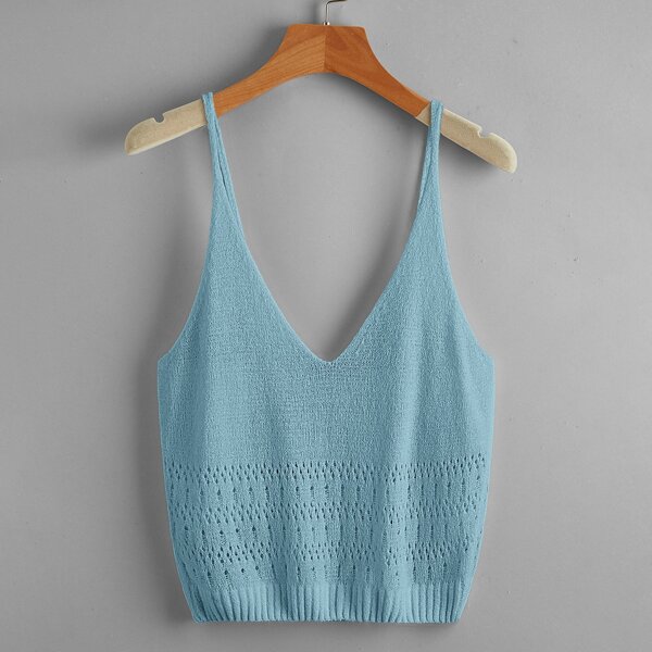 

Pointelle Knit Cami Top, Blue