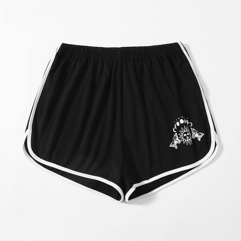 

Sun & Moon Graphic Track Shorts, Black