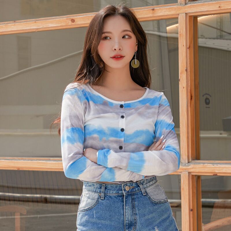 

Tie Dye Button Front Crop Tee, Multicolor