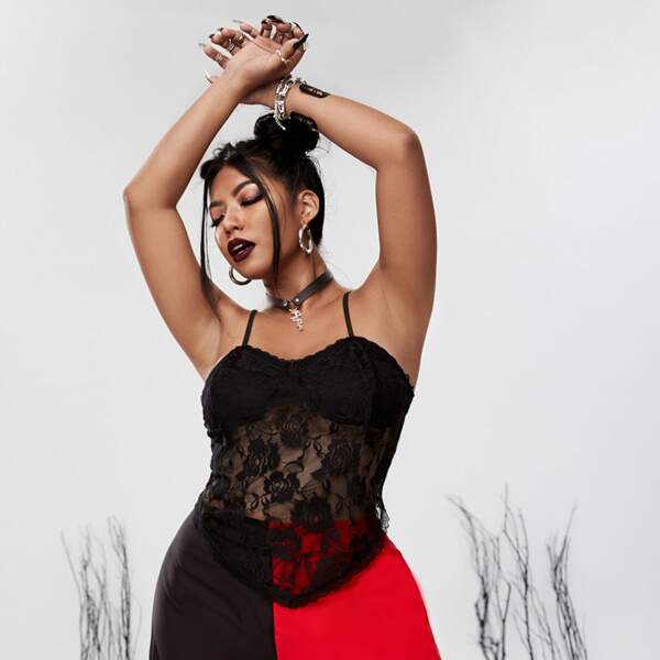

Plus Hanky Hem Lace Cami Top, Black