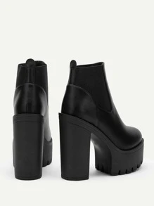 Giày bốt cổ ngắn cao gót màu nâu kiểu Âu & Mỹ, kiểu dáng slip-on, mẫu mới thu đông, giày cao gót đen, bốt thời trang thường ngày, đế platform. - màu đen - Xem 7