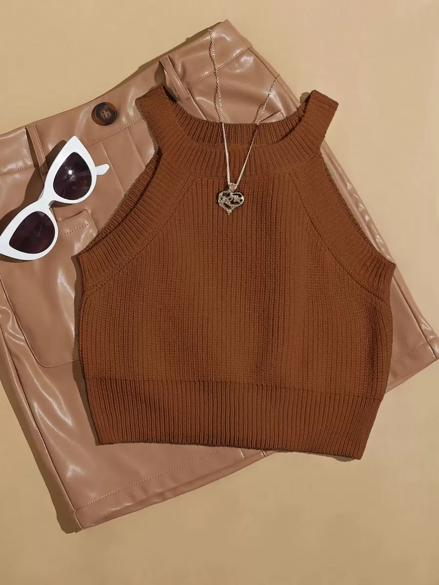 SHEIN EZwear Top tejido halter de canalé