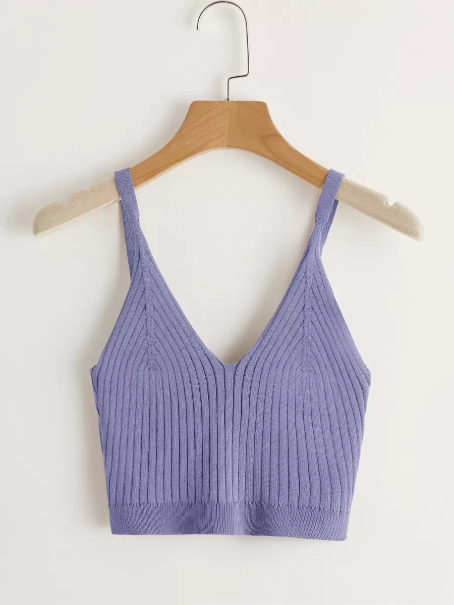 Muchica 素色羅紋針織吊帶上衣 - 紫羅蘭色 - 查看 1