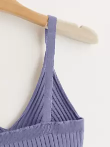 Muchica 素色羅紋針織吊帶上衣 - 紫羅蘭色 - 查看 4