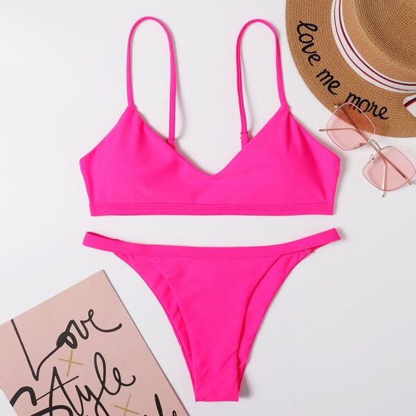 

Plain Thong Bikini Swimsuit, Hot pink
