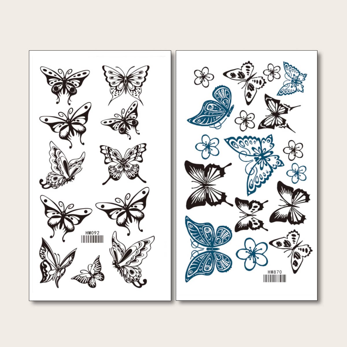 

2sheets Butterfly Pattern Tattoo Sticker, Black