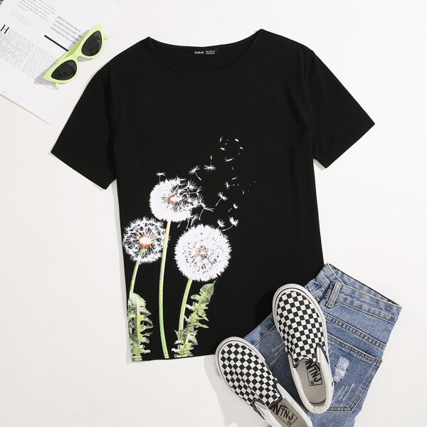 

Dandelion Print Short Sleeve Tee, Black