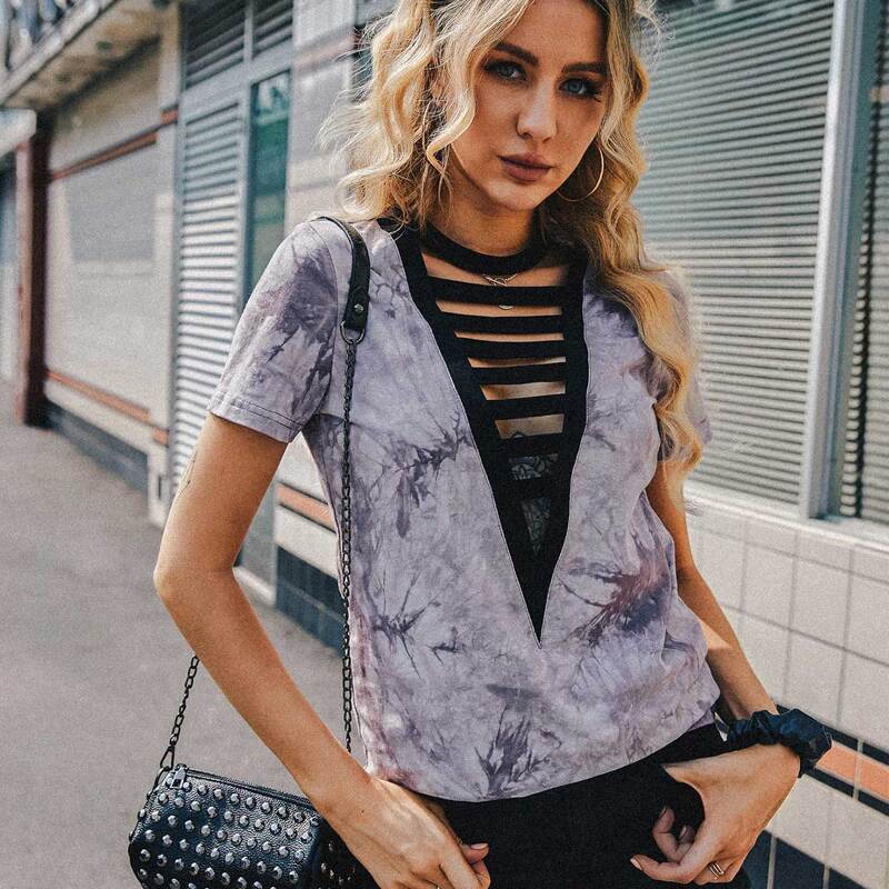 

Ladder Cut Out Front Tie Dye Tee, Multicolor