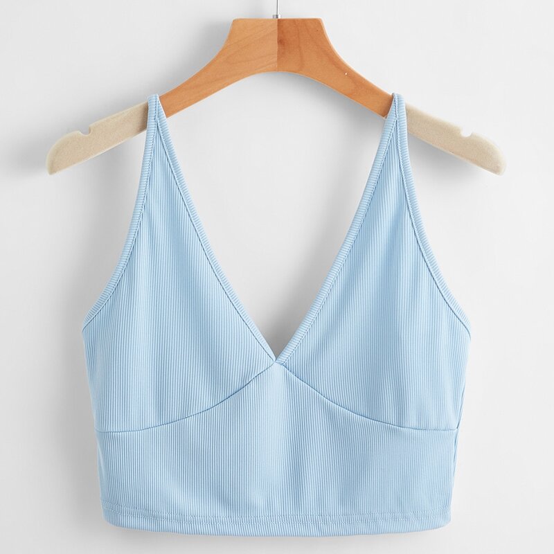 

Solid Ribbed Crop Cami, Baby blue
