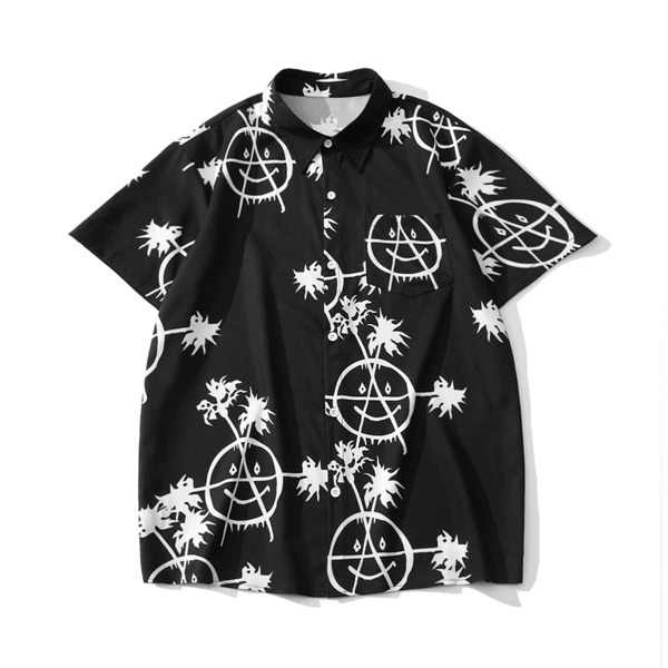 

Men Cartoon Graphic Button Front Shirt, Black