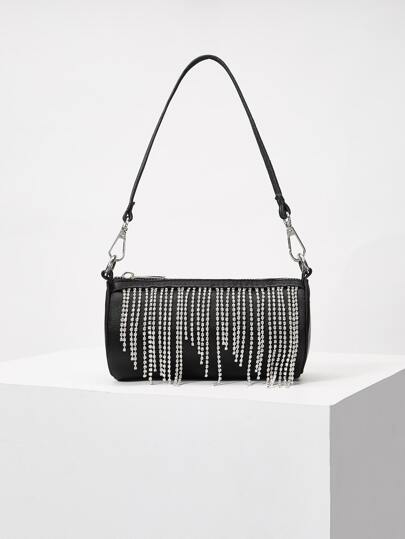 RHINESTONE TASSEL DECOR CLUTCH BAG