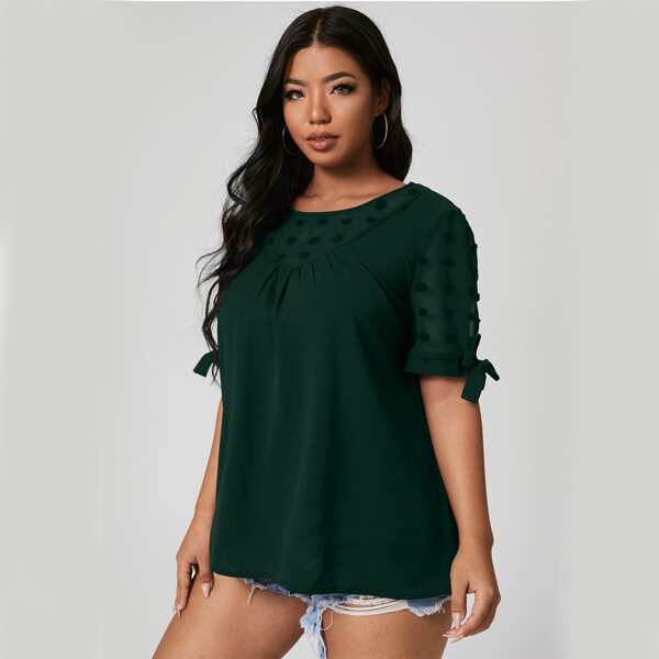 

Plus Contrast Swiss Dot Panel Blouse, Dark green