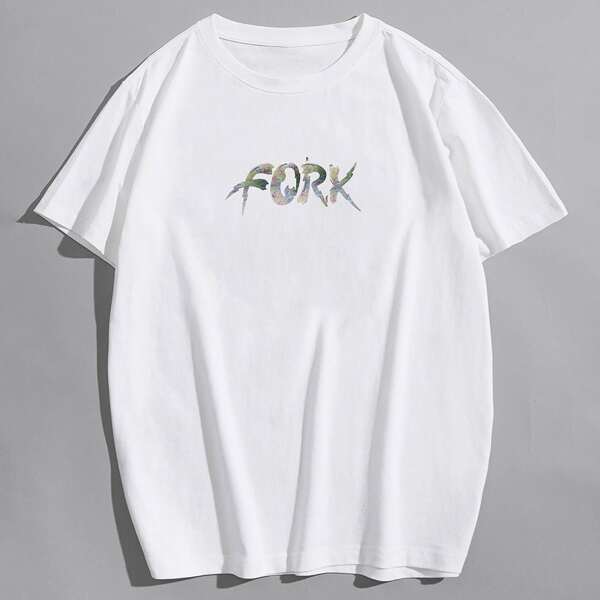 

Men Letter Graphic Crew Neck Tee, White