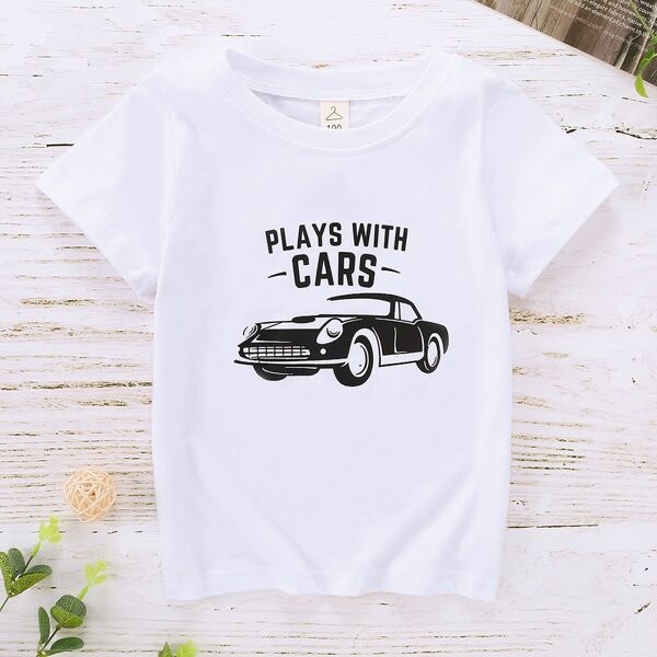 

Toddler Boys 1pc Car & Slogan Graphic Tee, White