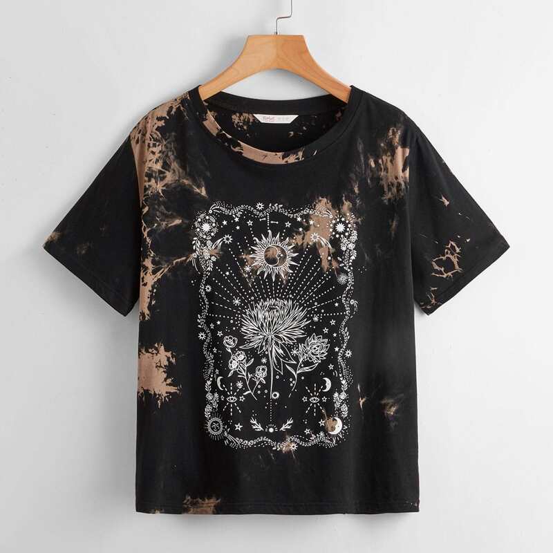 

Sun & Moon Graphic Tie Dye Tee, Multicolor