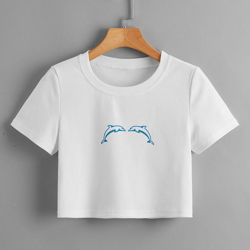

Dolphin Graphic Ribbed Crop Tee, White