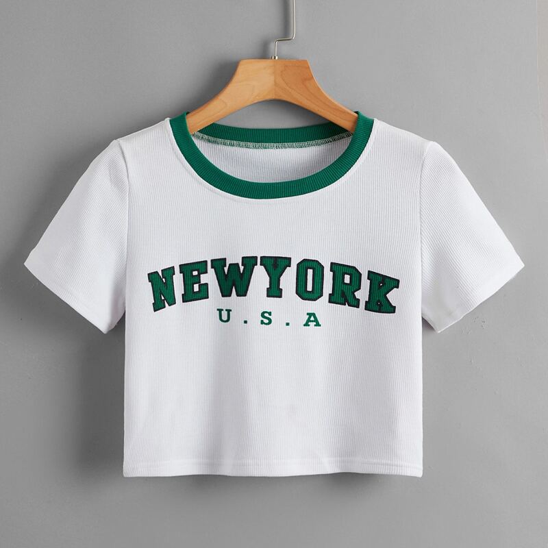 

Letter Ribbed Crop Tee, White