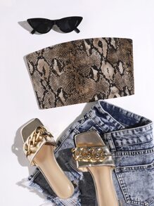 SHEIN Essnce Snakeskin Print Crop Tube Top - Multicolor - View 1