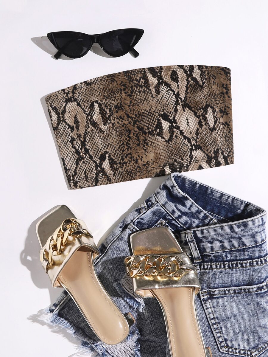 SHEIN Essnce Snakeskin Print Crop Tube Top - Multicolor - View 1