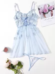 Antifaces De Malla Con Cable Y Tanga - Azul - Ver 1