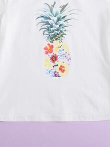 SHEIN 女孩鳳梨和印花上衣和雙色條紋半身裙套裝 - 彩色 - 查看 4