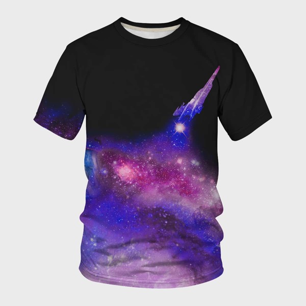 

Men Galaxy And Rocket Print Tee, Multicolor