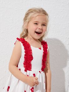 Toddler Girls Lip Print Ruffle Trim Tie Back Party Dress - Red and White - View 4