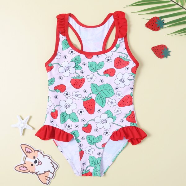

Toddler Girls Strawberry Print Ruffle One Piece Swimsuit, Multicolor