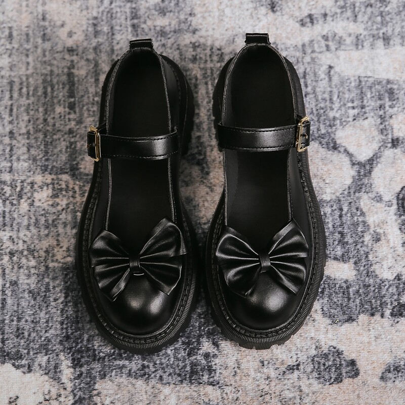 

Bow Decor Lug Sole Mary Janes, Black