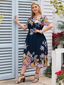 SHEIN Vestidos Tallas Grandes Floral Sencillo - Multicolor - Ver 4