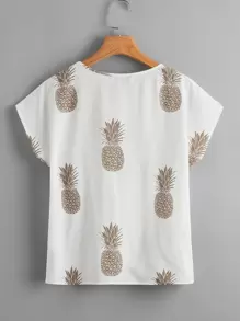 SHEIN LUNE 蝙蝠袖鳳梨圖案上衣 - 白色 - 查看 2