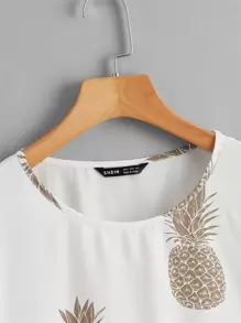 SHEIN LUNE 蝙蝠袖鳳梨圖案上衣 - 白色 - 查看 3