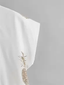SHEIN LUNE 蝙蝠袖鳳梨圖案上衣 - 白色 - 查看 4