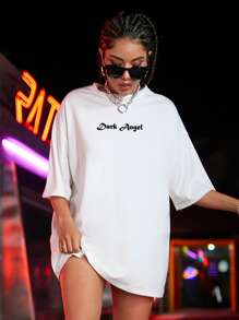 SHEIN Unity 落肩字母与翅膀印花超大 T 恤 - 白色 - 查看 3