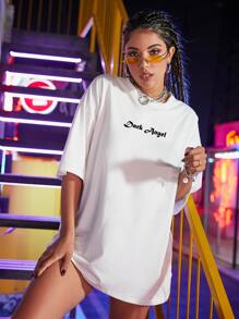 SHEIN Unity 落肩字母与翅膀印花超大 T 恤 - 白色 - 查看 4