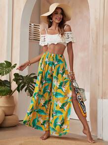 Floral & Plant Random Print Cover Up Pants - Multicolor - View 1