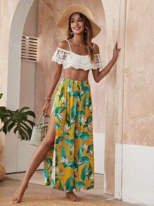 Floral & Plant Random Print Cover Up Pants - Multicolor - View 4