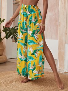 Floral & Plant Random Print Cover Up Pants - Multicolor - View 5