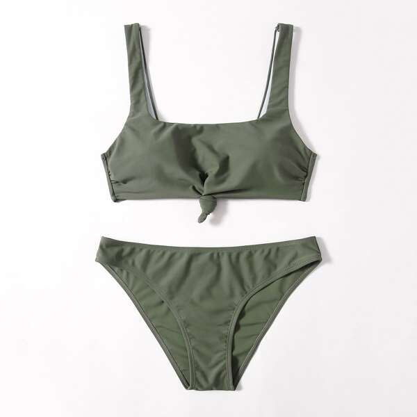 

Knot Hem Bikini Swimsuit, Army green