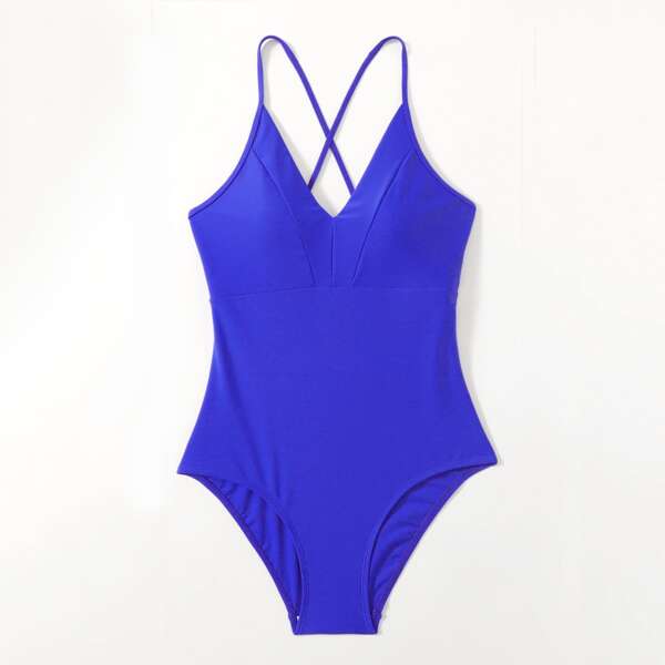 

Cut-out Tie Back One Piece Swimsuit, Royal blue