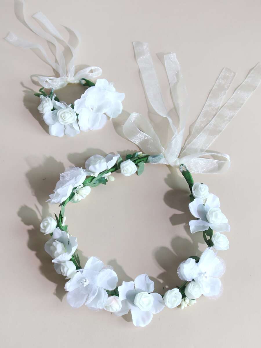 小女童花朵裝飾髮飾和手鐲