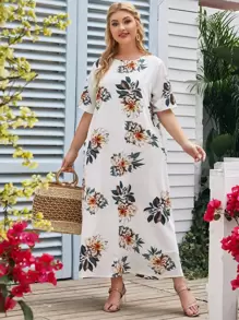 SHEIN Vestidos Tallas Grandes Floral Casual - Blanco - Ver 1