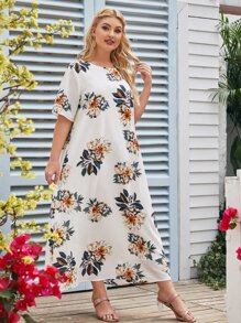 SHEIN Vestidos Tallas Grandes Floral Casual - Blanco - Ver 3