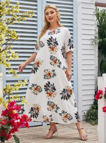 SHEIN Vestidos Tallas Grandes Floral Casual - Blanco - Ver 4