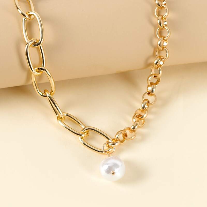 

Faux Pearl Chain Necklace, Gold