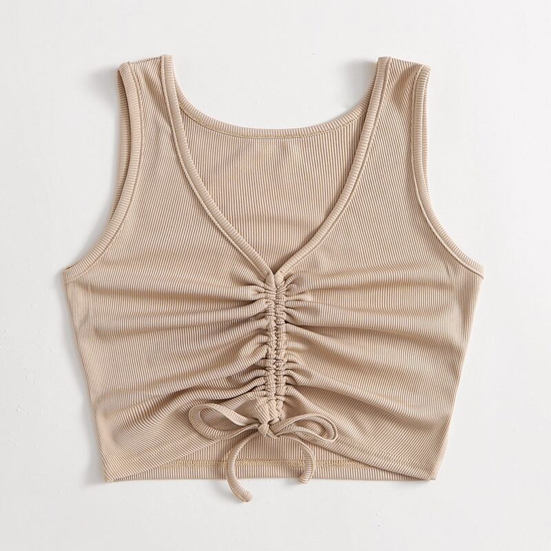 

Solid Drawstring Ruched Tank Top, Khaki