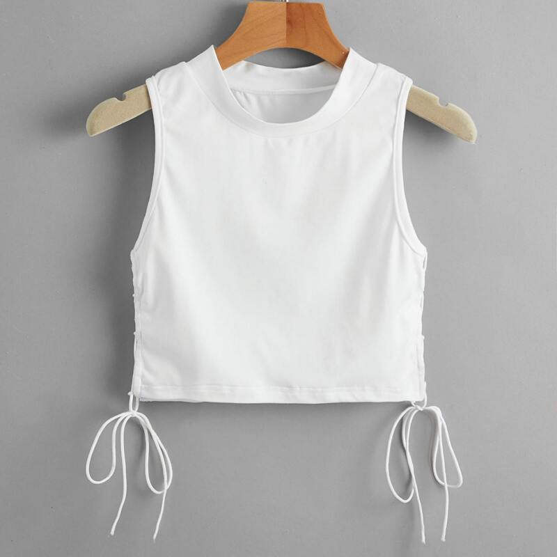 

Solid Drawstring Tank Top, White
