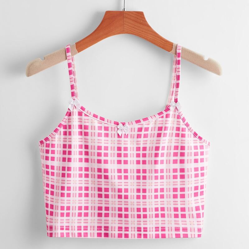 

Plaid Bow Crop Cami, Pink