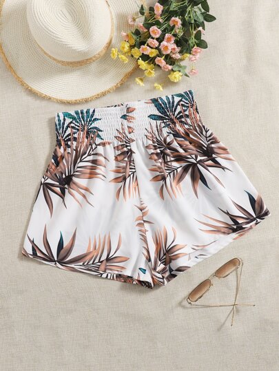 SHEIN VCAY 植物圖案打褶短褲